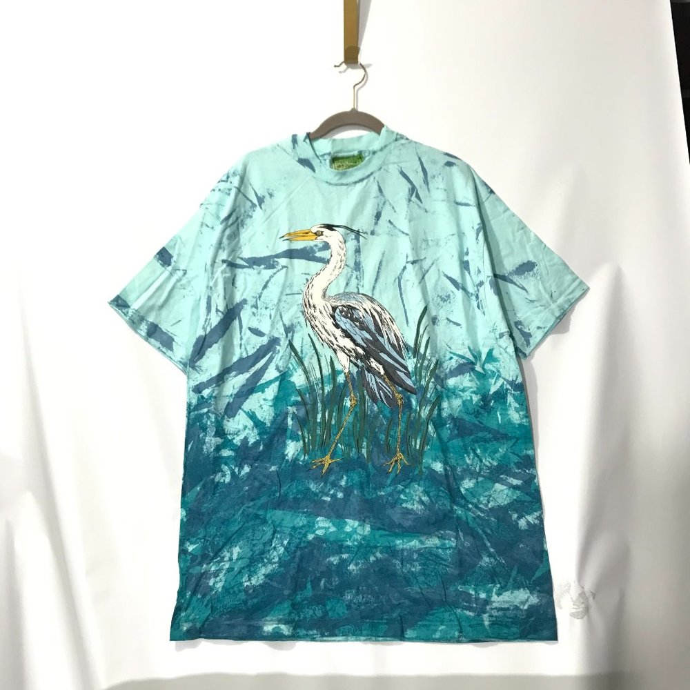 Vintage 1990s Mary Dee Great Blue Heron All Over Print XL Made in USA